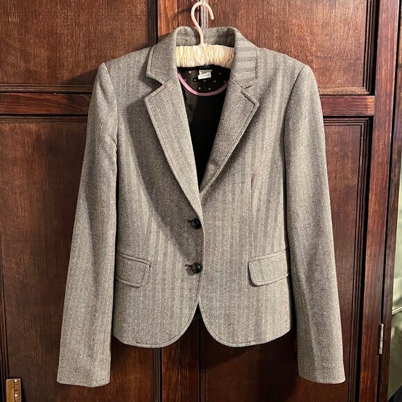J CREW Y2K WOOL BLAZER HERRINGBONE BROWN/IVORY SIZE 6 - Picture 1 of 9